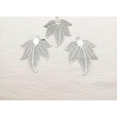 New arrival! Silver color 65x52mm 30pcs Copper leaves-shape Charm for earrings,Earring parts,jewelry findings