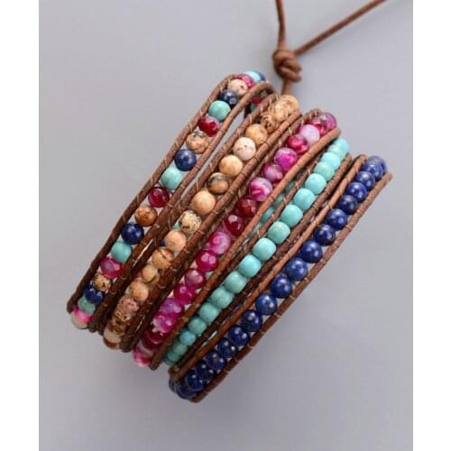 New Mixed Natural Stones Onyx Beads Leather Wrap Bracelets Wholesale Handmade Bohemian Bracelet Dropshipping Jewellery