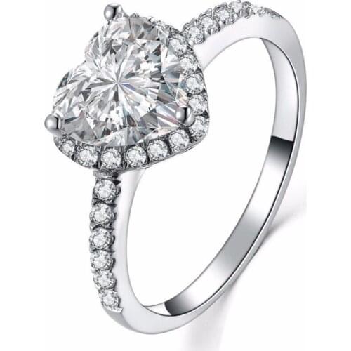 Solid 14K White Gold AU585 Ring Micro Paved Jewelry 2CT Heart Shape Diamond Engagement Ring D Color VVS1Brilliant Ring