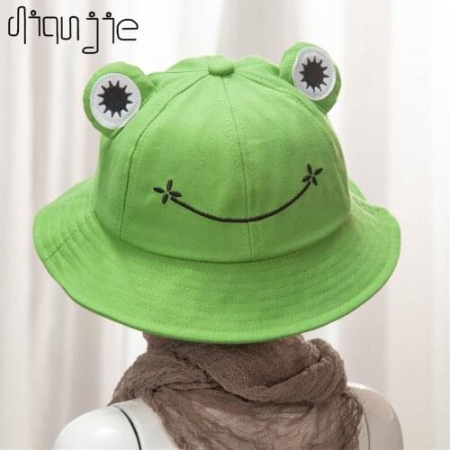 New Fashion Frog Bucket Hat for Women Summer Autumn Plain Women Panama Outdoor Hiking Beach Fishing Cap Sunscreen Female Sunhat