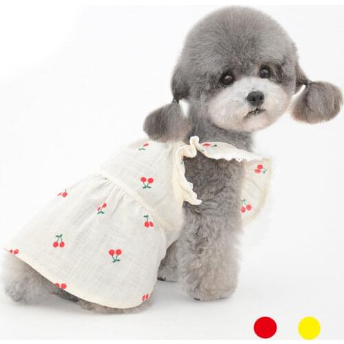 Printing Cherry Dog Dresses Cute Cotton Dog Clothes for Small Dogs Country Style Puppy Dress for Chihuahua Teedy Spring Costume
