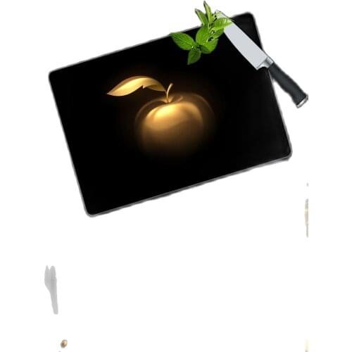 Glass Cutting Board Gold Apple Pattern Black Color Glass Cutting Board | Design Kitchen Table Cutting Board Glass 30 Cm X 40 Cm measure
