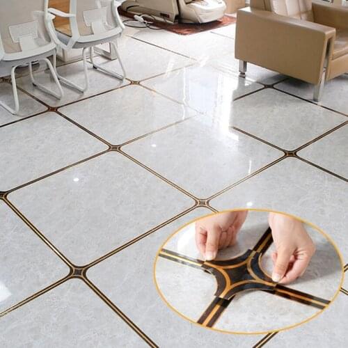 PVC Self Adhesive Tile Floor Stickers Black Gold Wall Skirting Waterproof Waist Line Wallpaper Living Room Decorate Vinyl Border