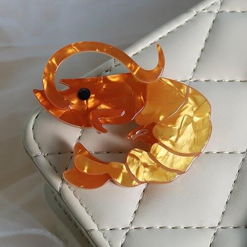 Special Shrimp Shape Acrylic Handmade Brooch Orange Pins For Women Cook Coat Hat Decoration Accessories Gathering Work Bijoux