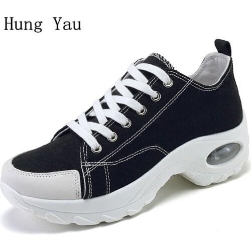 Women Casual Shoes Flats Canvas Summer Fashion Outdoor Breathable Solid Lace Up Platform Height Increasing Comfortable
