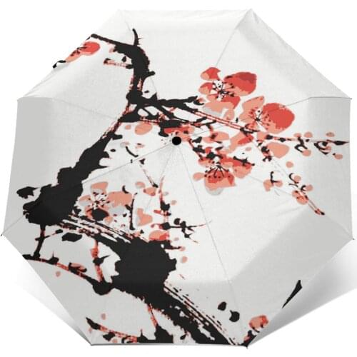 Wind Resistant Folding Automatic Umbrella Women Auto Plum Blossom Of Chinese Painting Windproof Umbrellas Rain For Men Parasol