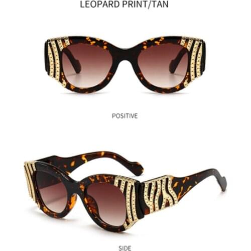 Woman cat eye sunglasses Luxury mosaic metal color mirror Men and women rest glasses UV400