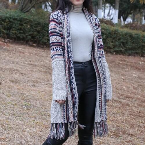 Autumn Winter Cardigan Outerwear Female Casual Knit Sweater Coat Office Lady Vintage Knitwear Tassel Womens Knitted Jacket 2021