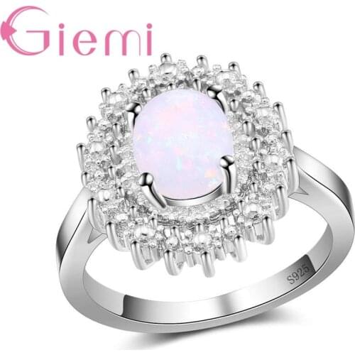 New Fashion Women Female 925 Sterling Silver Geometric Ring With Fine Oval Opal For Party Wedding Jewelry Accessories
