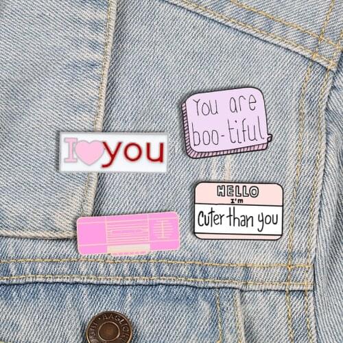 Pink Letter Enamel Pins Radio Note I Love You Message Brooches Backpack Clothes Lapel Pin Badge Jewelry Gifts For Women Men