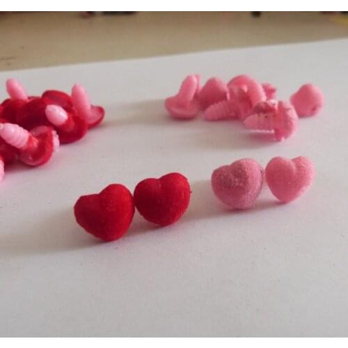 100pcs/lot 12mm heart shape flocking toy nose safety animal doll nose + soft washer for diy doll findings--pink /red option