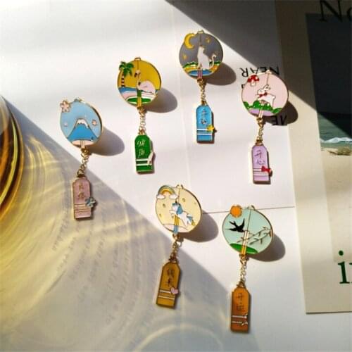 2020 Free shipping Cute girl alloy wind chime illustration brooch cartoon small fresh versatile clothes accessories pins