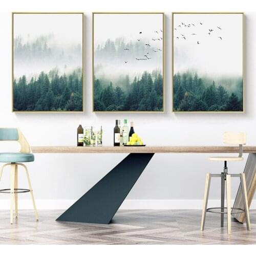 3Pcs/lot Nordic Fog Forest Birds Landscape Canvas Painting Poster Print Wall Art Picture Living Room Home Office Decor