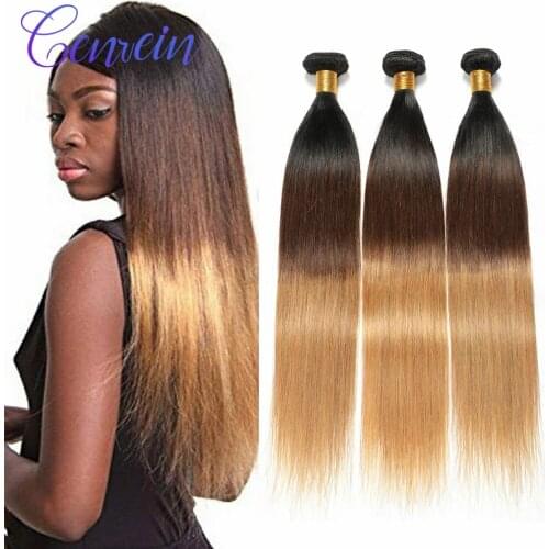 Wonder Beauty Company 3/4 Bundles Ombre Brazilian Straight Human Hair Bundle Weave 1b/4/27 Remy Blonde 10-26inch Hair Extension
