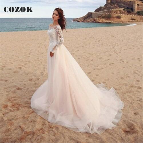 A-lineTulle Lace Floor Length Wedding Dress Long Sleeve Formal Elegant Bride Wedding Gowns Custom Size CZ57