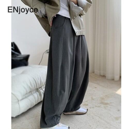 Autumn Winter High Waist Pants Female New Vintage Loose Oversize Wild Wide Leg Radish Trousers Japan Style Chic Harem Suit Pant