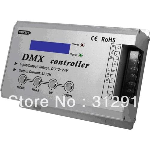 DMX constant voltage decoder with LCD display;DC12-24V input;8A*3channel PWM output