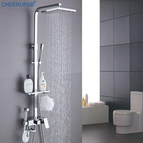 Rain Shower System Bathroom Set Rainfall High-pressure Thermostatic Bath Mixer Tap Complete All in One Full Flexible Shower Unit