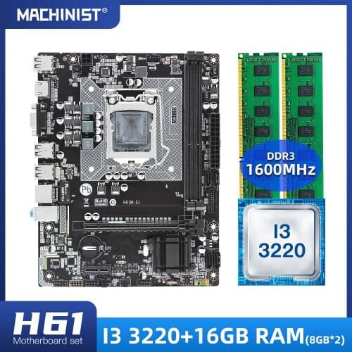 H61 motherboard LGA1155 set kit with IntelI3 3220 processorDDR3 16GB(2*8GB)1600MHz RAM memory Mico-ATX IntegratedGraphicsH61M-S1