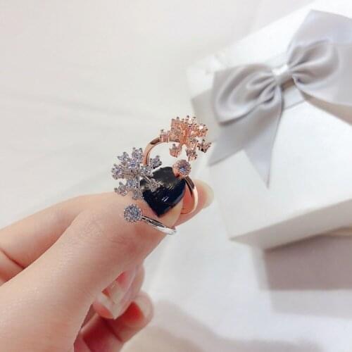 Hot Sale Snowflake Crystal Ring Rhinestone Open Adjustable Ring Gold Silver Plated Jewelry Christmas Gift For Women