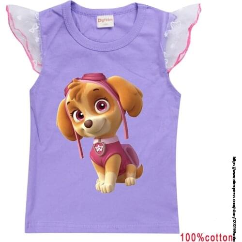 Summer Anime Cartoon PAW PATROL Print Tshirt Cute Baby Girl Clothes Girls Flying sleeved Tops Childrens Short-sleeved Tshirt