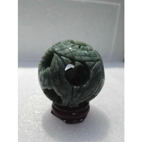 Natural Chinese jade flower magic Puzzle Ball 55mm + stand
