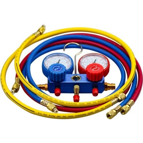 Refrigerant Manifold Pressure Gauge Set Barometers Air Conditioning Tools with Hose and Hook for R134A R410 R22 R12 R404A