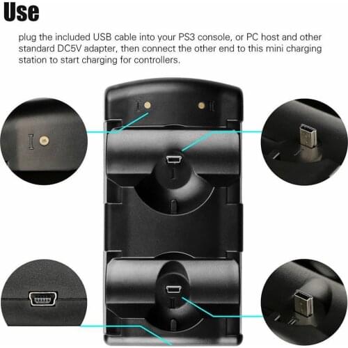 2-in-1 Mini LED Light Quick Dual USB Charging Dock For PS3 With Charger Controller Supplies Stand Black Cable Console USB M B2Z7