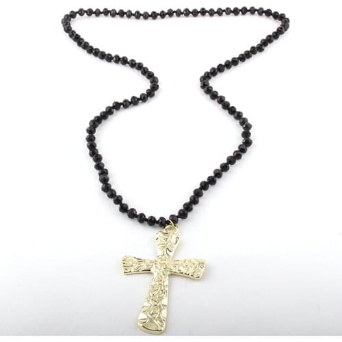 Fashion Bohemian Tribal Jewelry Glass Crystal Knotted Metal Cross Pendant Necklaces For Women Necklace