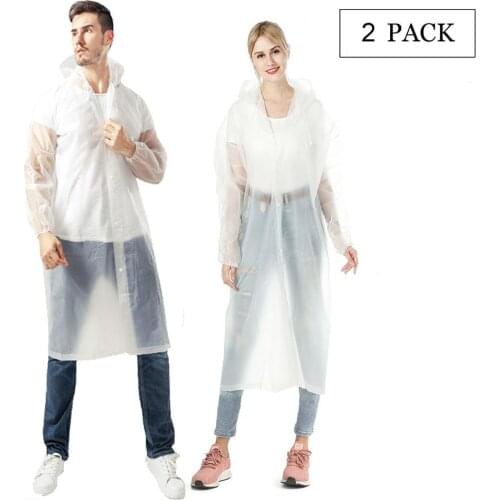 Fashion Women Men Adults Environment Transparent Raincoat With Hood For Rain Coat Outdoor Rainwear Waterproof Poncho（2 Pack