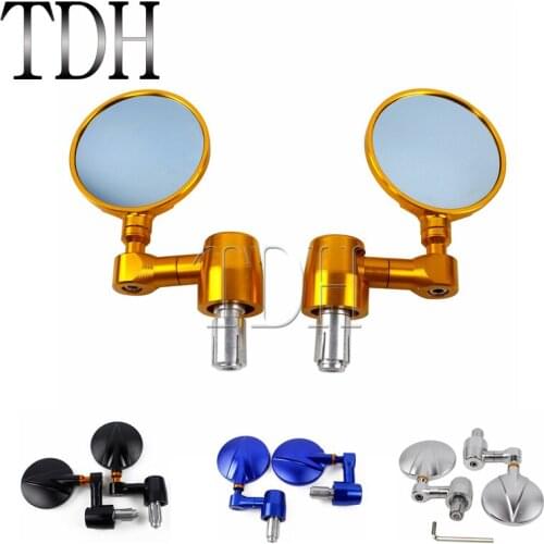 Motorcycle 7/8" 22mm Handle Bar End Rearview Side Mirrors For Street Sports Bikes Round Gold CNC Aluminum Side Convex Mirror
