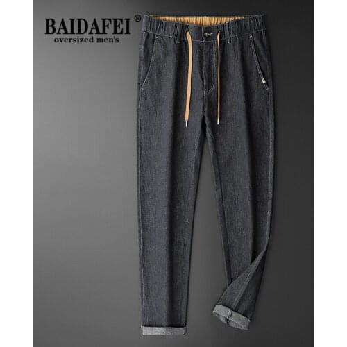 2021 Autumn Black Jeans Men New Zip Drawstring Casual Jeans Male Taprer Soft Anti-wrinkle Elastic Waist Men Denim Trousers 5XL