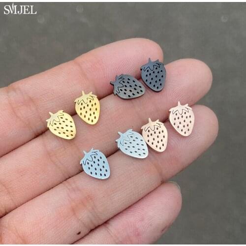New Fruit Strawberry Earring Female Lovely Girl Unique Stainless Steel Stud Earrings for Women Fashion Jewelry Accessory Brincos
