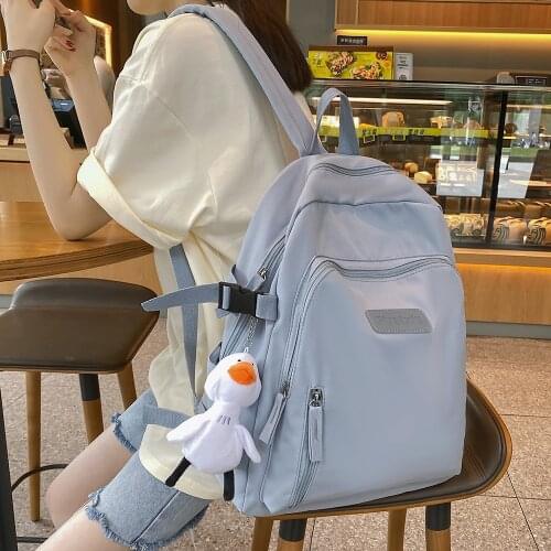 Solid Color Womens Backpack Nylon Waterproof School Bags For Teenager Girls Student Teen Bookbag Travel School Backpack