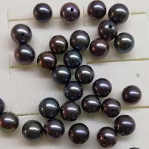 Wholesale 6mm round black freshwater pearl half drilled