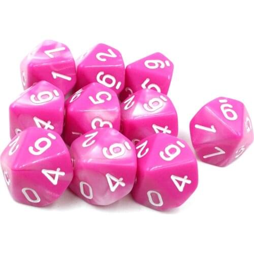 10 pieces) Dice D10 Two-Color Pink and White