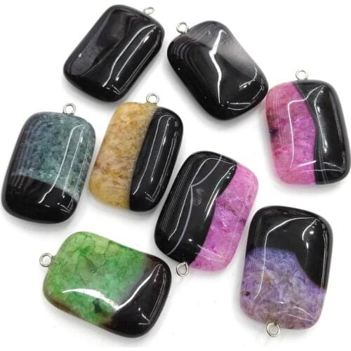 Natural Stone colorful Agates Pendants Rectangular Pendant for Jewelry Making Diy necklace accessories Size 20x32mm