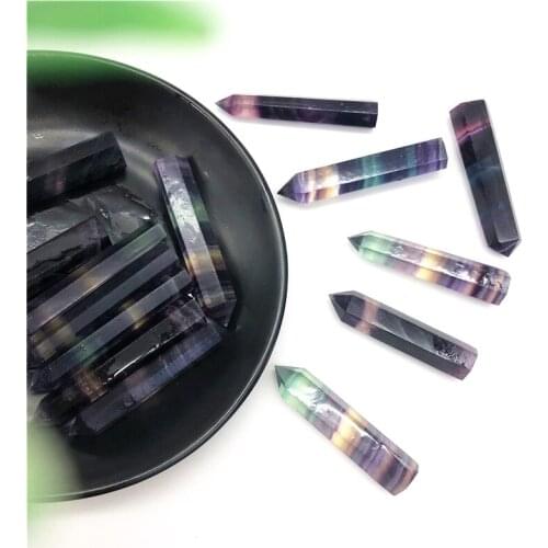 Drop Shipping 1pc Natural Rainbow Fluorite Quartz Crystal Point Healing Hexagonal Stone Wand Natural Stones and Crystals