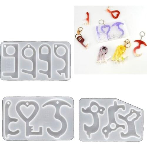 Handmade No Touch Keychain Resin Mold Tool DIY Zero Touch Hands Free Door Opener Stylus Safety Tool Molds Jewelry Making