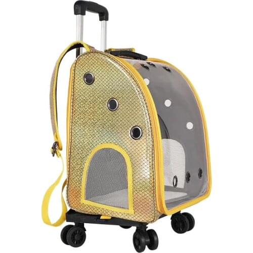 Pet Dog Trolley Backpack Portable Outdoor Cat Dog Carrier Bag Travel Wheeling Suitcase For Pet Travel Transparent Case