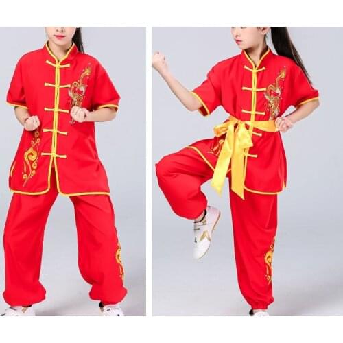 Unisex Children wushu tai chi taiji uniforms kung fu suits kids embroidery dragon kung fu martial arts competition clothing
