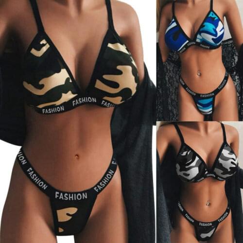 US Sexy Women Camouflage Bikini Set Swimwear Thong Bathing Suit Beach Swimsuit