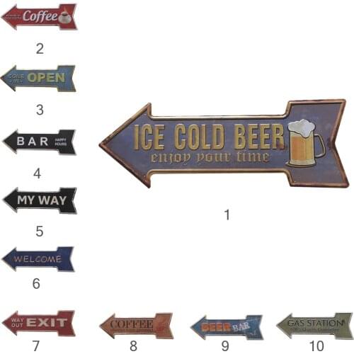 Vintage Style Ice Cold Beer Arrow Cast Iron Sign Painting Bar Pub Decor for Home Garden Ornament