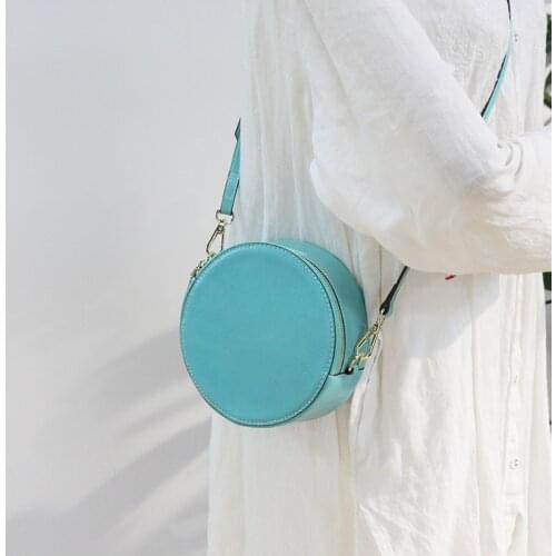 Women Real Leather Round Crossbody Bag Female Retro Simple Circular Cellphone Bags Small Mini Shoulder Messenger Bags For Ladies