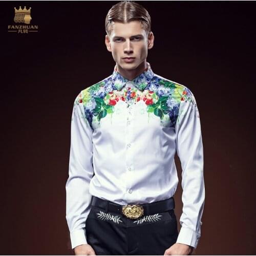 Fanzhuan Free Shipping New fashion casual male mens Europe Court autumn casual long sleeved slim print shirt 612132 ON SALE