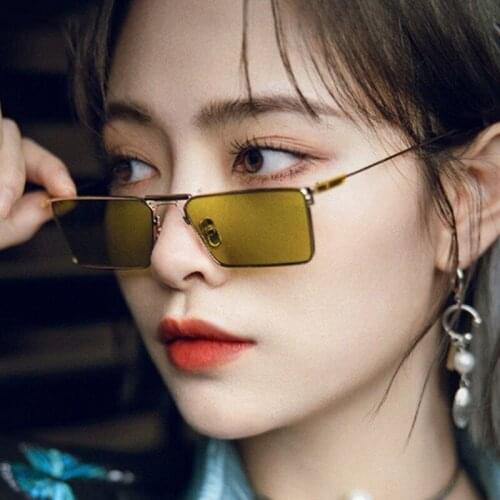 Womens Sunglasses Metal Square Frame Glasses Korean Trendy Light Green Lens Anti-Uv Eyeglasses Retro Small Frames Uv400 Glasses