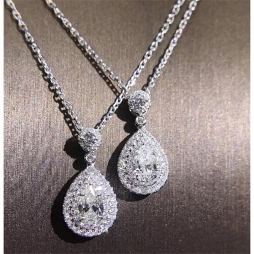 925 Sterling silver Handmade Female pendant With necklace pear cut AAAAA zircon Cz Engagement wedding Pendants for women Gift
