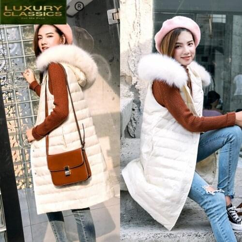 Vests Women 2021 Winter Fashion Duck Down Long Jacket Warm Sleeveless Vest Female Casual FeminineLady Elegant Coat LW1114