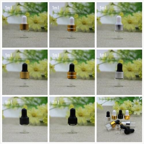 1ML Clear Glass Cosmetic Essential Oil Serum Sample Bottle, Small Transparent Reagent Dropper Fragrance Pipettes Vials