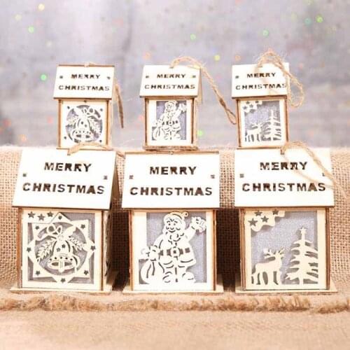 1pc Creative Wood House Pendant Christmas Ornaments For Home Luminous Cabins Gift Wall Hanging Kerst Christmas Tree Decorations